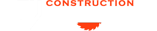 Bold orange text reading CONSTRUCTION above a jagged orange saw blade graphic on white background.